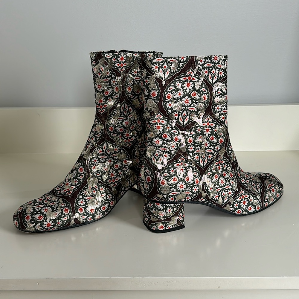 Suno Metallic Brocade Printed Block-Heel Ankle Boots